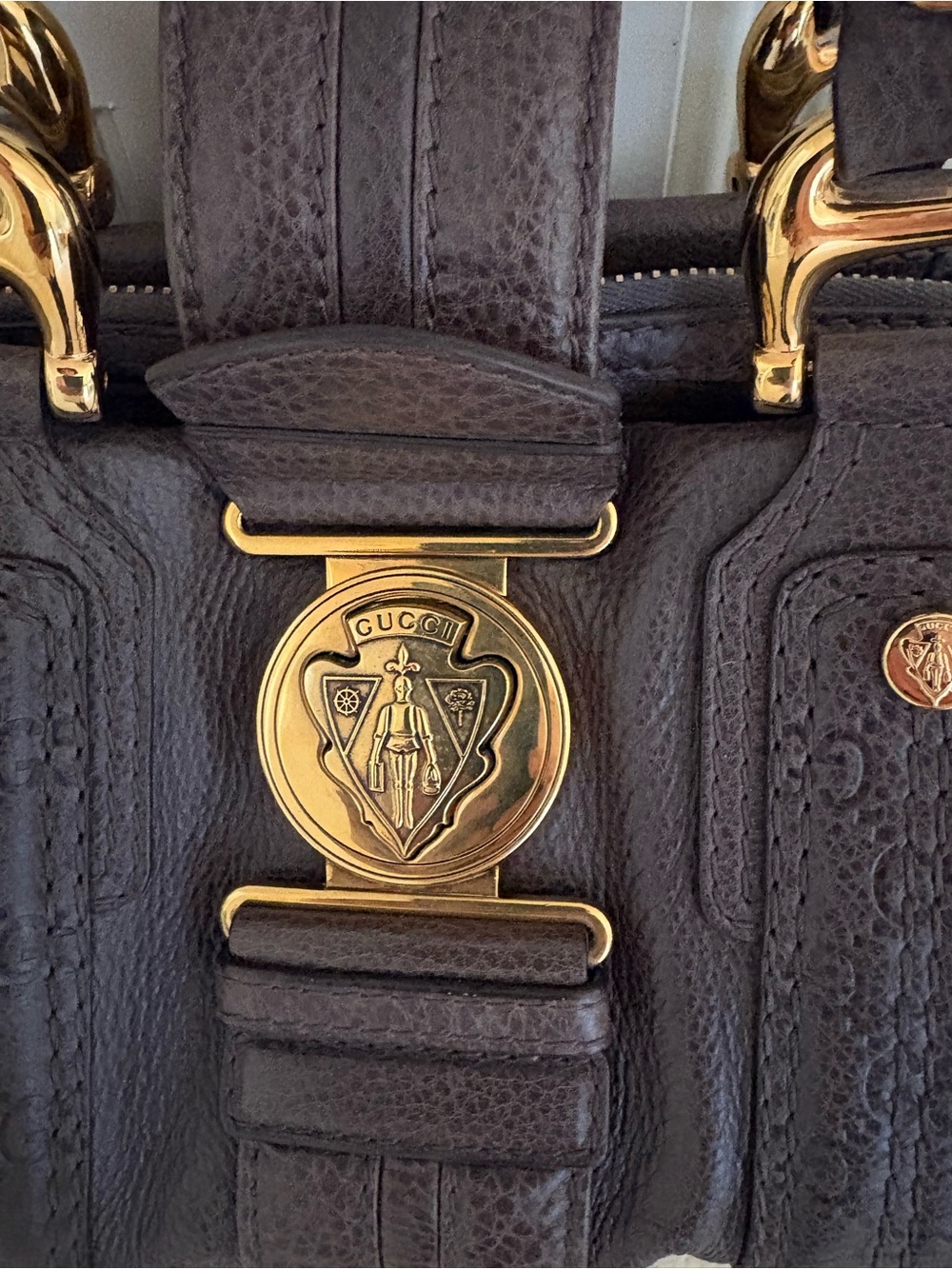 Gucci Brown Leather Briefcase with Gold Crest Hardware